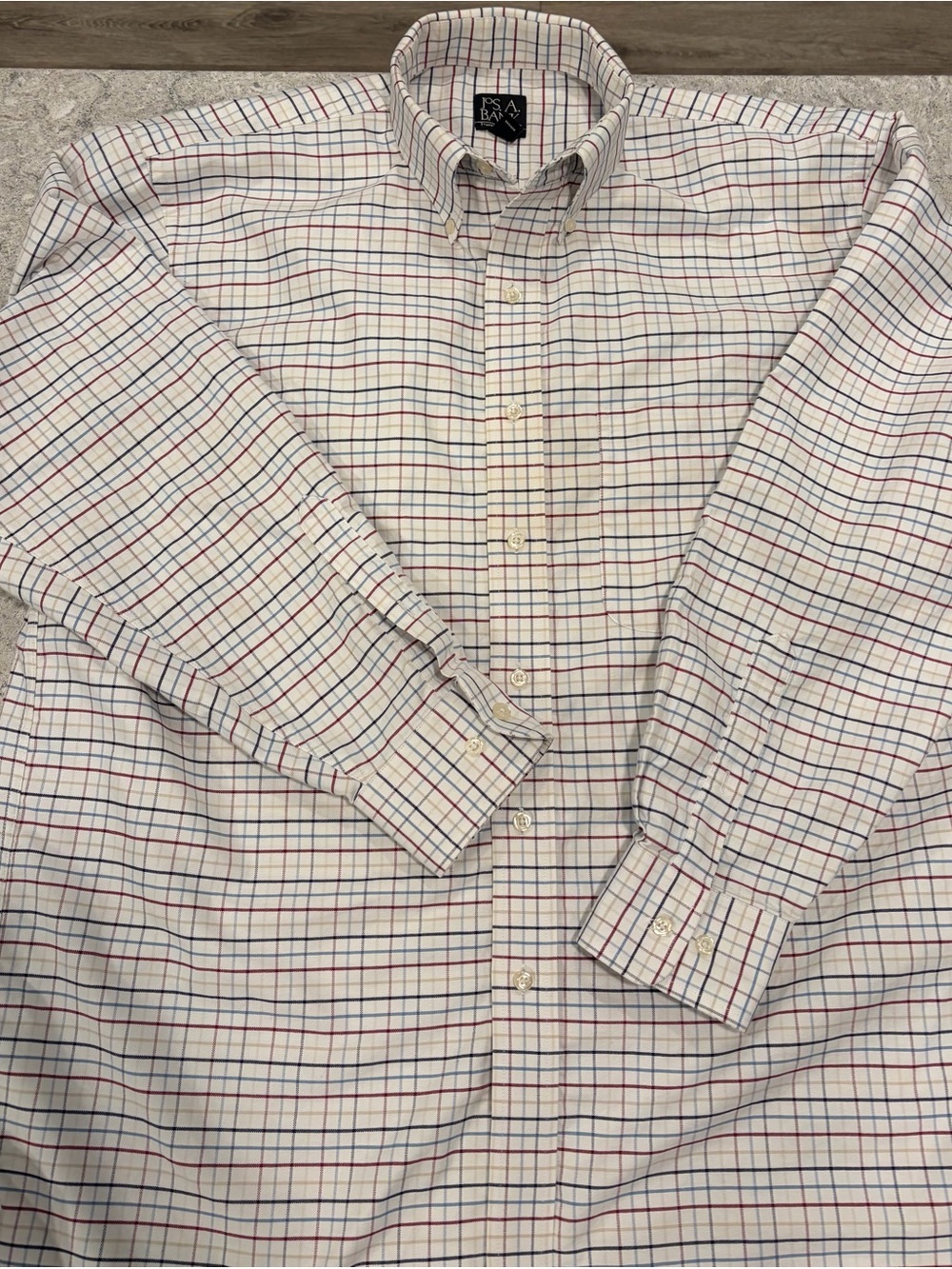 Jos. A. Bank Traveller’s Collection Dress Shirt with Red and Blue Windowpane